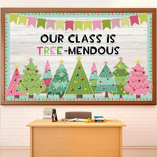 gisgfim Merry Christmas Tree Paper Cutouts Winter Tree Classroom Bulletin Board Set for Xmas Winter Holiday Party School Home Wall Decor Supplies
