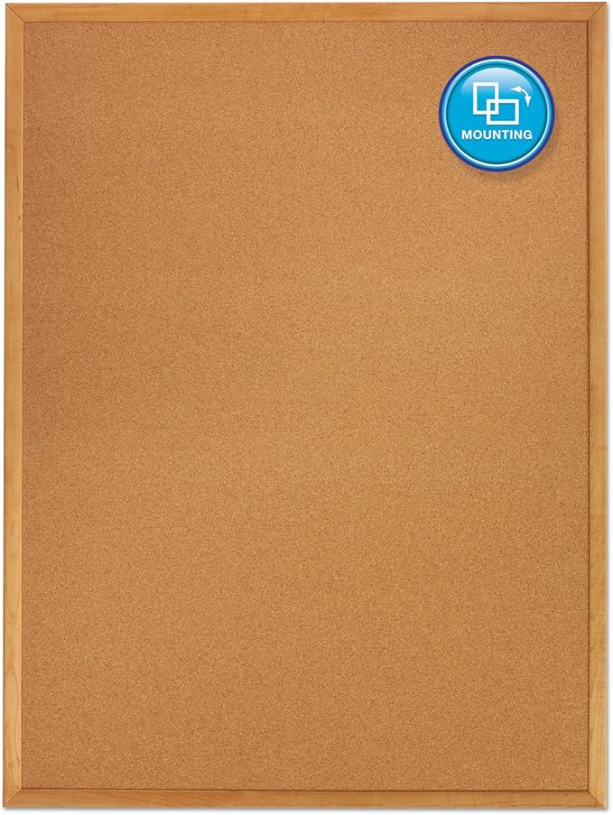 Quartet Cork Bulletin Board 60"W x 36"H Pin Board, Oak Finish Frame (305)