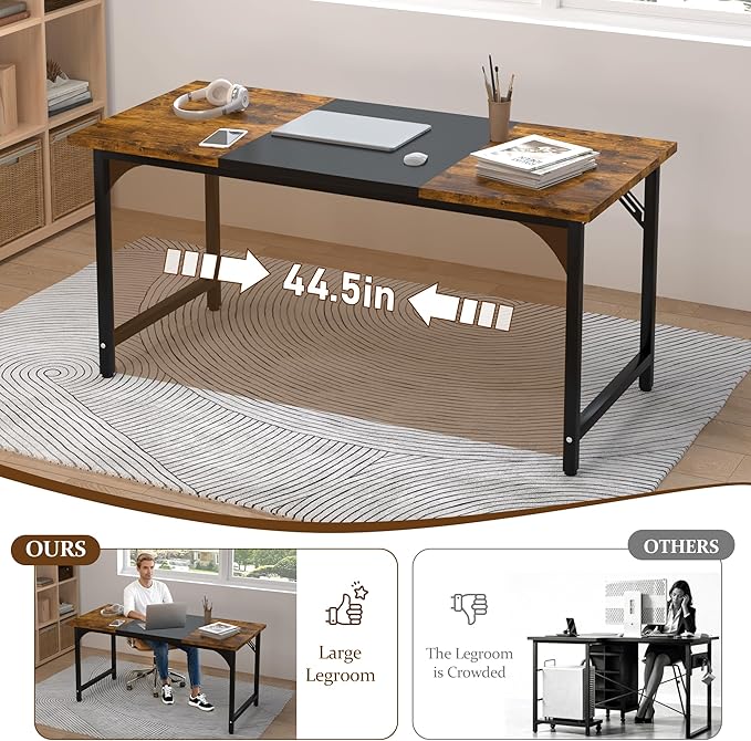 55 X 23.6 Inch Computer Desk, Office Desk w/Deeper Carbon Fiber Desktop, Modern Simple Study Table w/Sturdy Metal Frame & Large Legroom, Gaming Writing Work Desk for Home Office, Bedroom