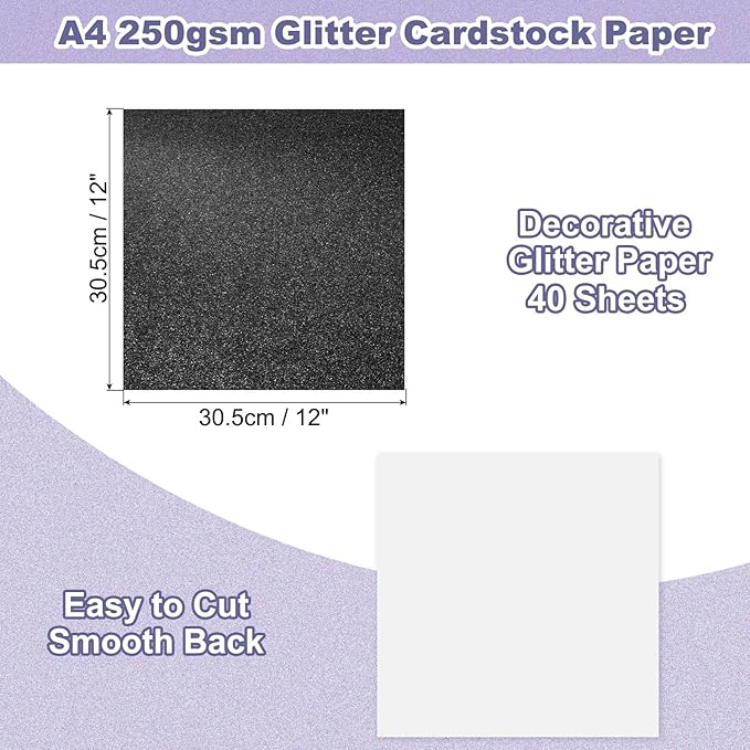 PATIKIL 40Sheets Black Glitter Cardstock, 12x12In Glitter Paper Card Stock Shiny Scrapbook 250gsm Sparkly Paper Large Shimmer for Crafts Scrapbook DIY Art Wedding Party