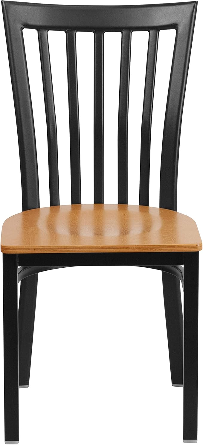 Flash Furniture 2 Pk. HERCULES Series Black School House Back Metal Restaurant Chair - Natural Wood Seat