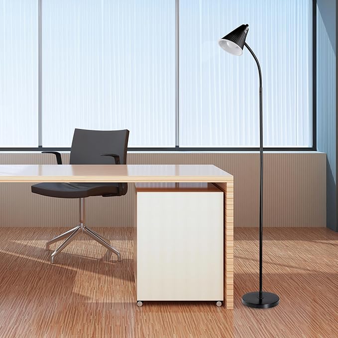 Globe Electric x Novogratz 12708 59" 1-Light LED Integrated Floor Lamp, Matte Black, Plastic Mesh Shade, E26 Bulb Included, Adjustable Spotlight, Modern Standing Light for Bedroom or Office