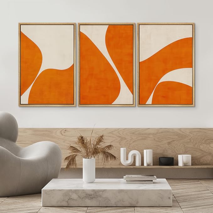 SIGNWIN Framed Wall Art Print Set Modern Abstract Orange Geometric Mid-Century Minimalist Photography Modern Art Minimalist Closeup Dramatic for Living Room, Bedroom, Office - 24"x36"x3 Natural