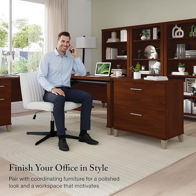 Bush Home 2 Drawer Lateral File Cabinet, Letter and Legal-Size Document Storage for Home or Professional Office, Somerset Collection, Hansen Cherry