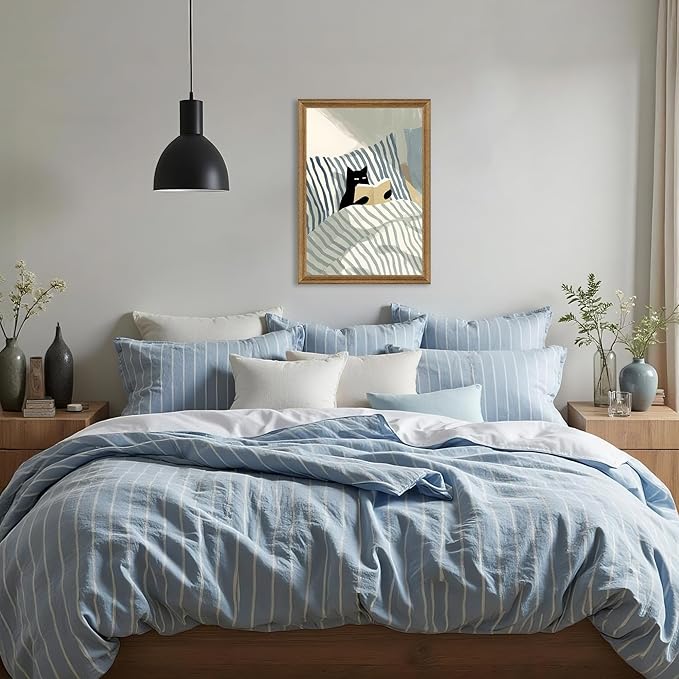 Fantasy Artists Black Cat Reading in Bed Wall Art, Quiet Character Illustration with Soft Neutral Tones, Calm Lifestyle Canvas Print for Bedroom, Reading Nook or Home Office, 16W x 24H