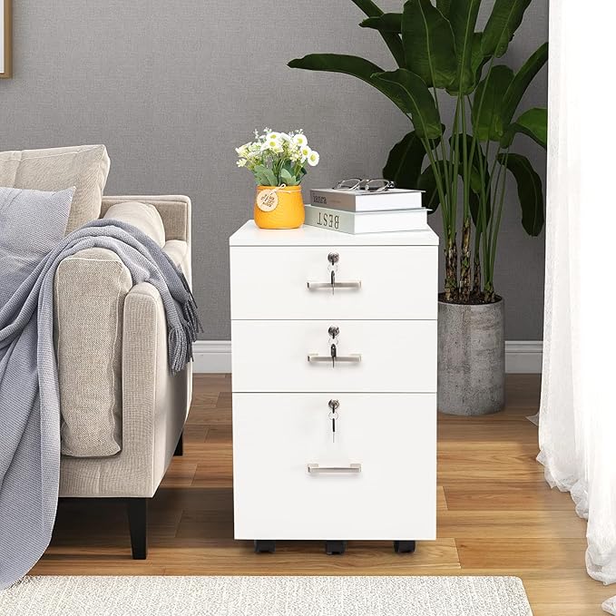 Mobile File Cabinet for Home Office, Locking Office Filing Cabinets, Rolling File Cabinet with Wheels Drawer Chest Dresser, File Cabinet, Wooden File Cabinet,Office Cabinet with Drawers 40 x 40 x 66CM