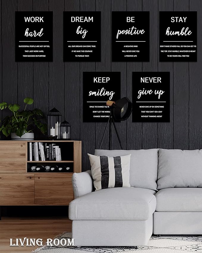 Drsoum Inspirational Office Wall Art Motivational Wall Decor 12” x16” Framed Quotes Encouraging Canvas Posters for Living Room Bedroom Sayings - Set of 6 Framed
