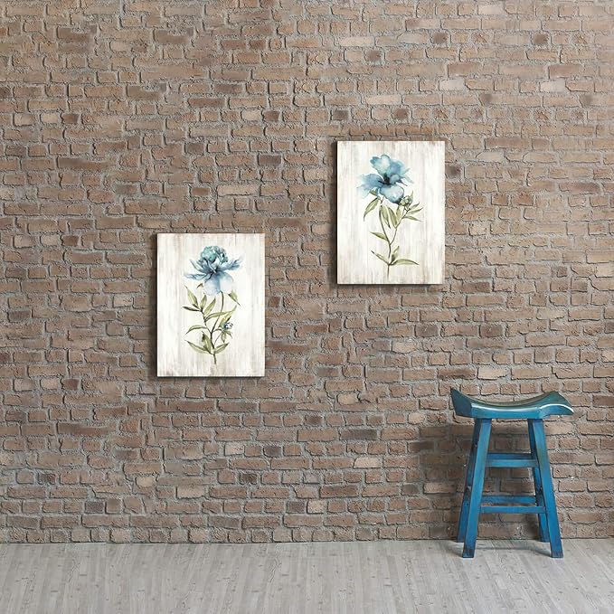Flower Painting Canvas Wall Art: Blue Botanical Floral Artwork Wildflower Picture Print for Living Room (12'' x 16'' x 2 Panels)