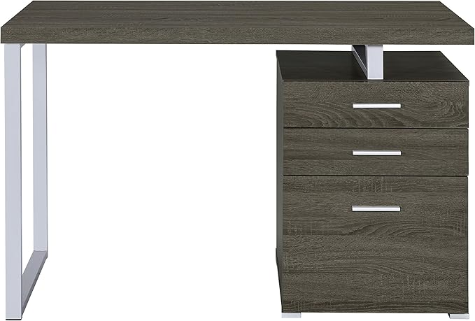 Coaster Home Furnishings Brennan Modern Contemporary Home Office 3-Drawer Writing Desk with Drawers Computer Desk Study Table File Cabinet Storage Silver Metal Frame Weathered Grey 800520