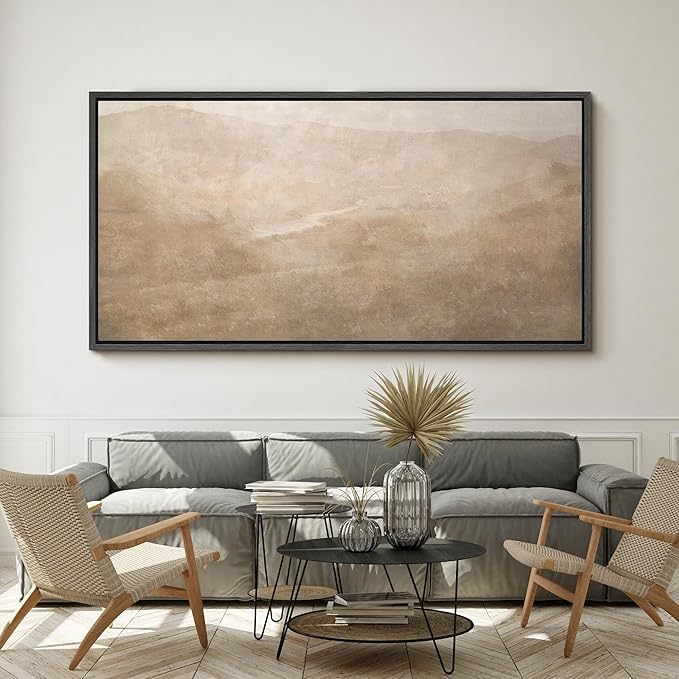 SIGNFORD Extra Large Framed Canvas Soft Sandstone Valley Abstract Landscape Illustrations Modern Art Calm Warm for Living Room, Bedroom, Office - 60"x30"