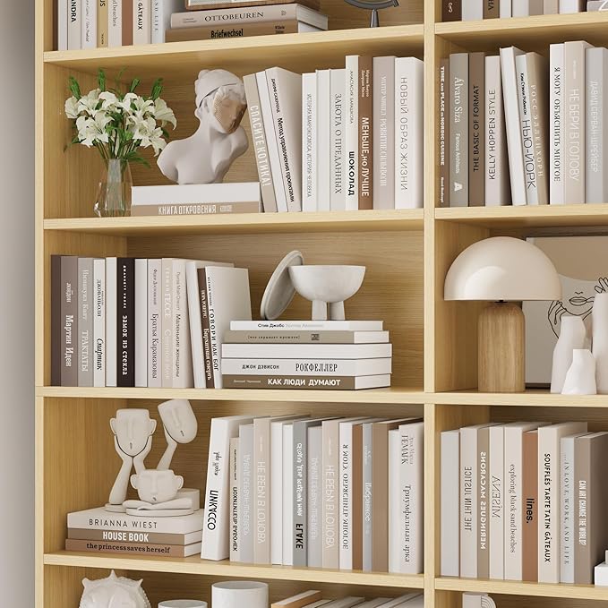 FACBOTALL 83.6" Tall Bookshelf and Bookcase, 7-Tier Extra Large Bookshelf with Double Storage, 14 Open Display Shelves for Home Office, Study and Living Room, Natural