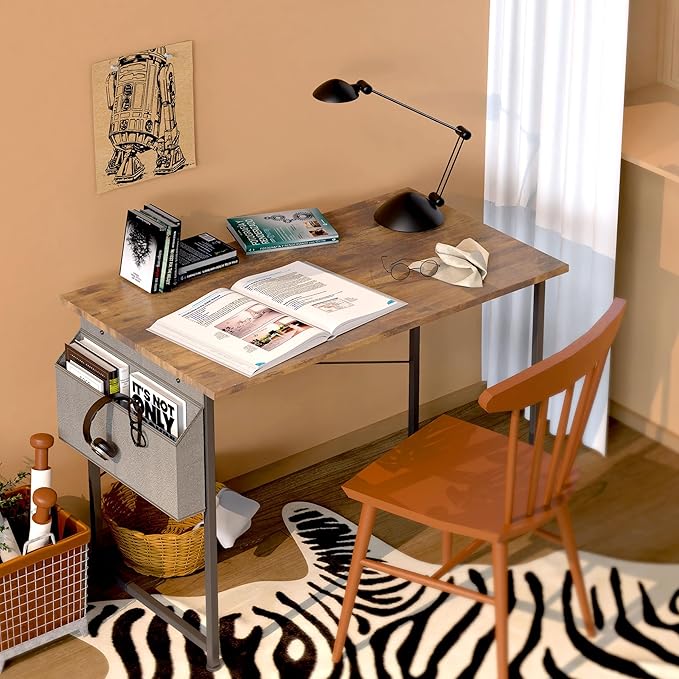 YSSOA Computer Desk Home Office Work Study Writing Modern Simple Table with Headphone Hooks