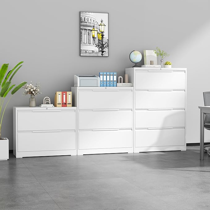 4 Drawer Lateral File Cabinets with Lock,Metal Filing Cabinet for Home Office,Wide Office Storage Cabinet with Hanging Bars for A4 Legal/Letter Size(White-Easy Assembly)