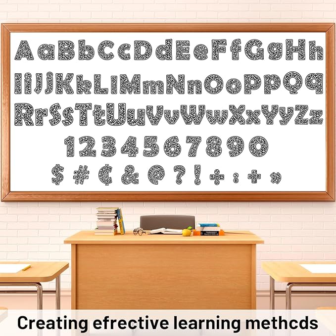 260 PCS Composition Bulletin Board Letters for Classroom 4”Letters Combo Pack Set Black Spots Classroom Decorations Alphabet Numbers Symbols Letters for Bulletin Board Cutouts Card for Classroom Decor