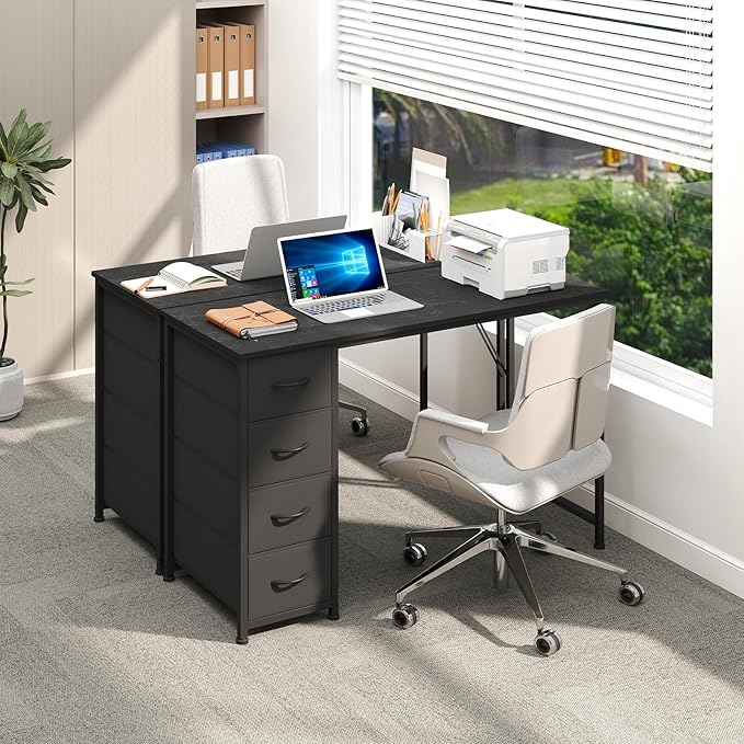 Somdot 47" Computer Desk with 4 Drawers for Bedroom,Simple Home Office Writing Desk,Gaming Table with Storage,Modern Work for Home Office, Study, Living Room,Black