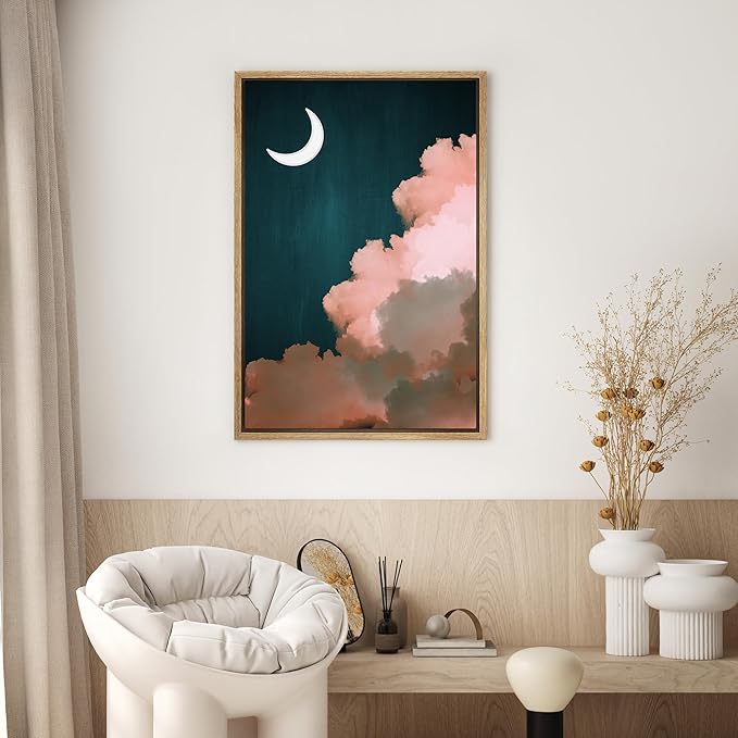 SIGNWIN Framed Canvas Wall Art Pink Cloud on Sky Canvas Prints Home Artwork Decoration for Living Room,Bedroom - 16x24 inches