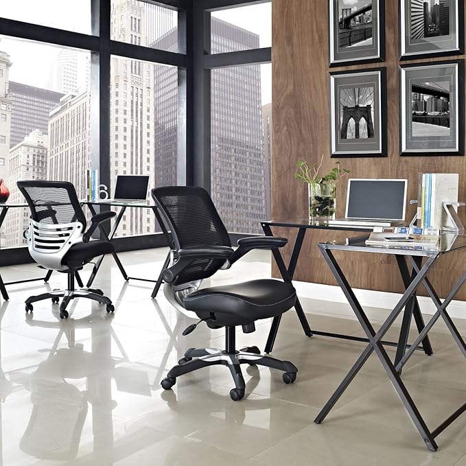 Modway Edge Mesh Back and Mesh Seat Office Chair In Black With Flip-Up Arms in Black
