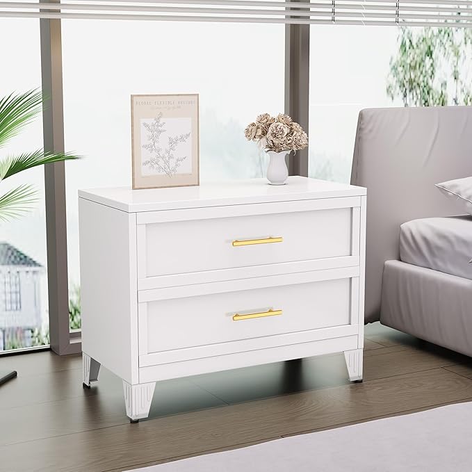 Dresser for Bedroom 2 Drawers, Metal Dresser Chest of Drawers, can be Used as Nightstand, Side Table, Under Desk Steel File Cabinet for Home Office Storage Small Size Files (White)