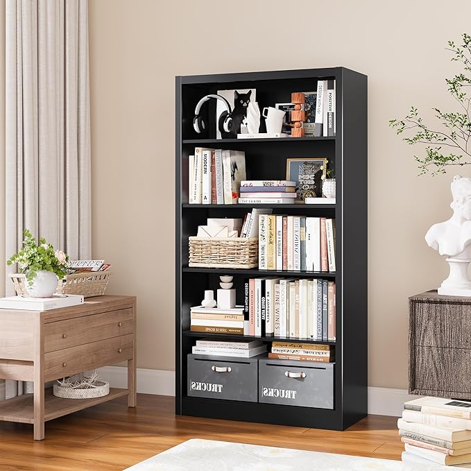 Bookcase, 5 Shelf Bookcases for Books, Garage Kit, CDs, Toys, Bookshelves and Bookcases for Home Office Library Living Room, Metal Book Case with Adjustable Shelves