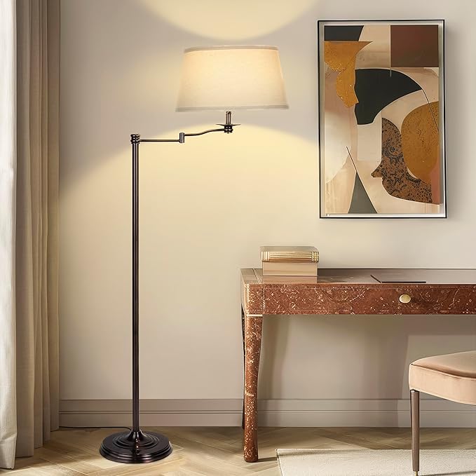 Brightech Caden LED Floor lamp, Great Living Room Décor, Tall Lamp With Swing Arm, Classic Lamp for Living Rooms & Offices, Industrial Standing Lamp for Bedroom Reading - Bronze
