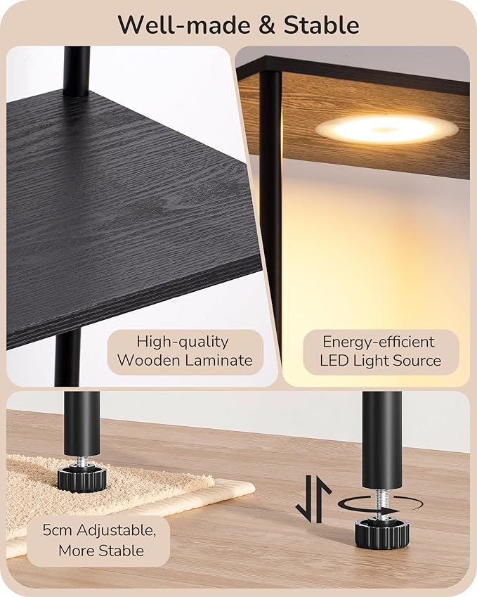 EDISHINE RGBW Modern Floor Lamp, 5-Tier Display Shelf with Light, Adjustable Brightness & Color Temperature, 3 Lighting Modes, Remote Control, Stable Floor Lamps for Living Room, Bedroom, Study, Black