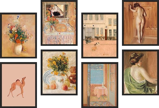 SIGNWIN Framed Poster Bathroom Decor, Wall Art Room Decor Multicolor for Living Room, Bedroom, Office Pastel Landscape Flowers Female Portrait Vintage Illustrations Bohemian - 12"x16"x 8 Black