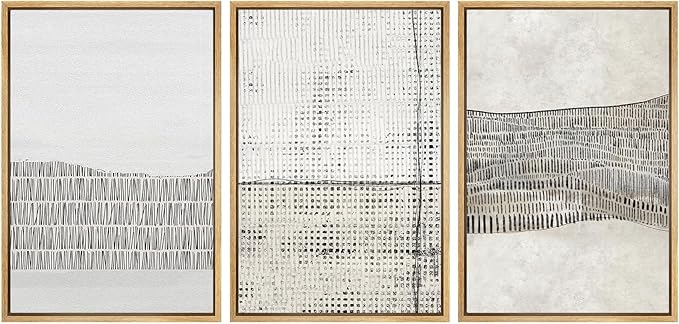 SIGNWIN Framed Canvas Print Wall Art Set Grunge Black Tan Line Art Landscape Abstract Shapes Cozy Neutral Decorative Contemporary Minimal for Living Room, Bedroom, Office - 16"x24"x3 Natural