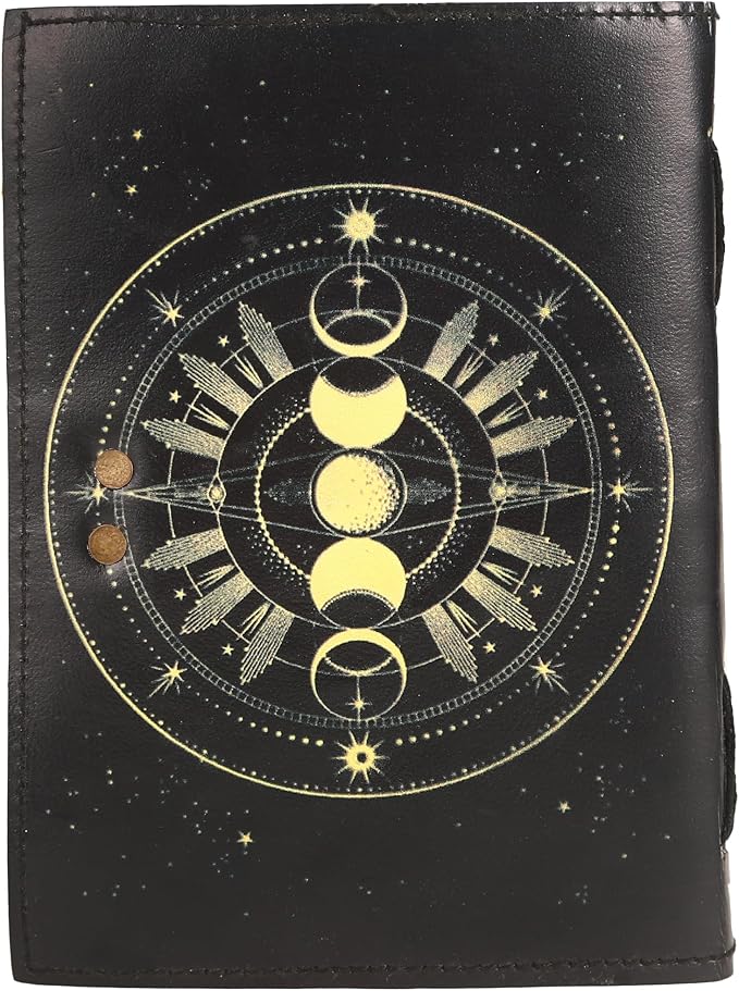 TUZECH Book of Spells Leather Bound Journal Celestial Sun & moon Deckle Edge Paper Grimoire Moon Phase Totem Talisman Printed Diary Spiral Gothic Notebook Antique Vintage Book for Men and Women (Sun