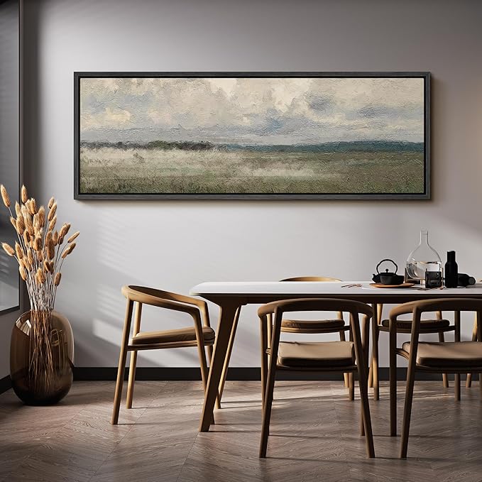 SIGNFORD Large Framed Canvas Moody Overcast Landscape Illustrations Modern Art Calm Warm for Living Room, Bedroom, Office - 60"x20"