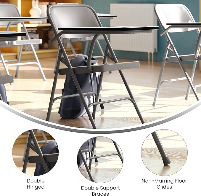 Flash Furniture Ralph Premium Steel Folding Chair with Right Handed Tablet Arm