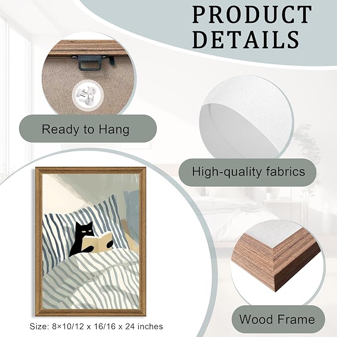 Fantasy Artists Black Cat Reading in Bed Wall Art, Quiet Character Illustration with Soft Neutral Tones, Calm Lifestyle Canvas Print for Bedroom, Reading Nook or Home Office, 16W x 24H