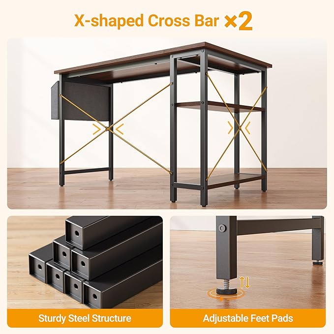 CubiCubi L Shaped Desk, 40" Computer Desk with Reversible Storage Shelves Home Office Corner Desk Study Writing Gaming Table, Brown