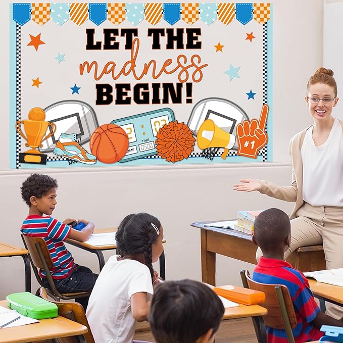 Spring Basketball Bulletin Board Set Sports Classroom Decorations Let The Madness Basketball Paper Cutouts Madness Bulletin Board for School Classroom Office Chalkboard Wall Door Decor Game Supplies