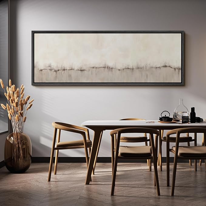 SIGNFORD Large Framed Canvas Minimalist Neutral Soundwave Abstract Illustrations Modern Art Calm Warm for Living Room, Bedroom, Office - 60"x20"