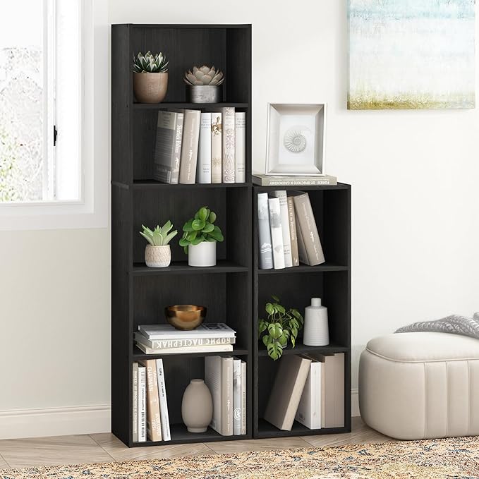 Furinno LUDER Book Shelf, 5-Tier Bookshelf, Bookcase with Open Shelves, 9.4 x 15.8 x 52, Easy Assembly, for Living Room, Bedroom, Home Office, Darkwood
