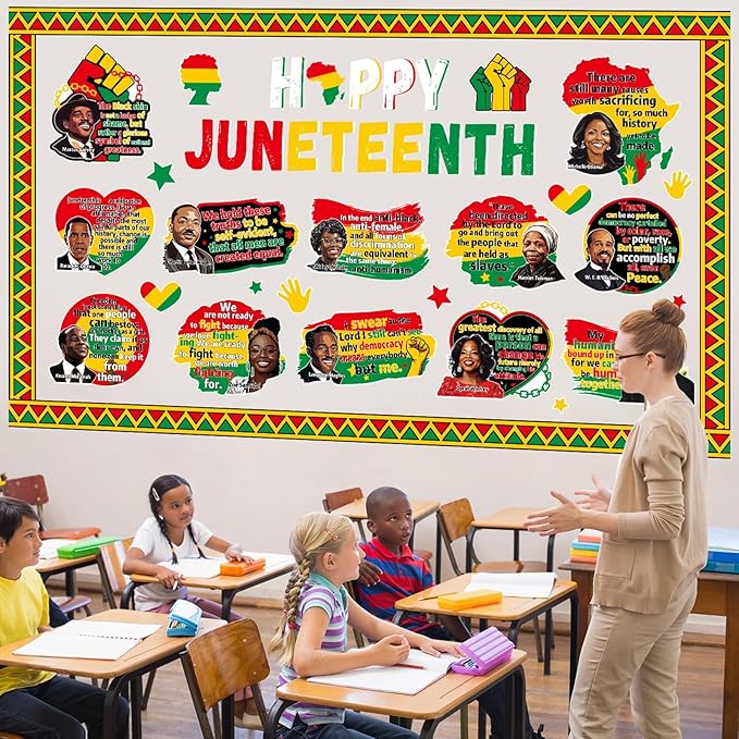 gisgfim Happy Juneteenth Bulletin Board Decorations 1865 African American Paper Cutouts Inspirational Black History Bulletin Board Set for Freedom Day Independence Day Wall Classroom Decor Supplies