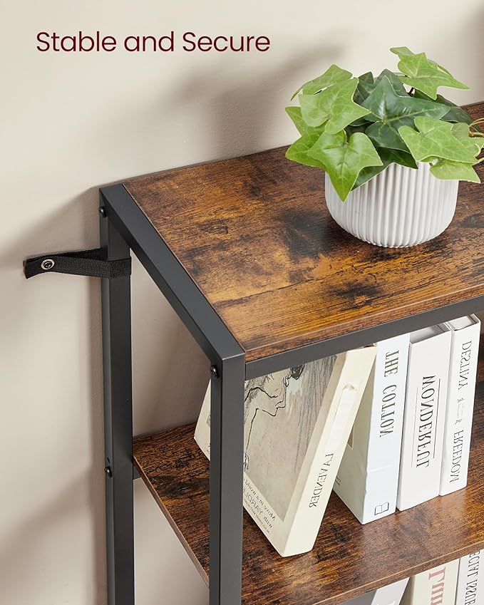 VASAGLE 5 Tier Bookshelf with Metal Frame, Convertible Industrial Corner Shelf, 9.4 x 52.8 x 55.9 Inches, for Living Room, Bedroom, Home Office, Rustic Brown and Ink Black ULLS815KD01
