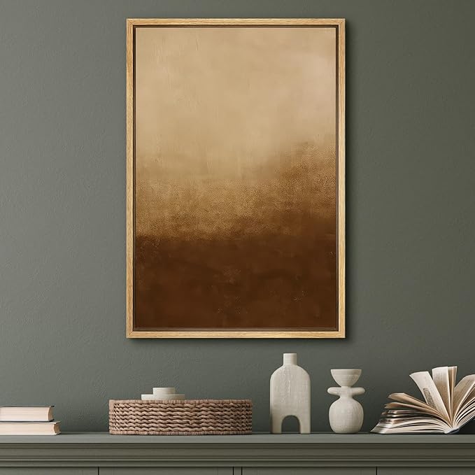 SIGNFORD Framed Canvas Print Wall Art Rust Horizon Abstract Brown Gradient Illustration Modern Art Decorative Chic Relax/Zen for Living Room, Bedroom, Office - 24"x36" Natural