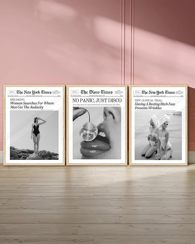 iHery Funny Having A Prevents Wrinkles Framed Trendy Hot Girls NewsPaper Wall Art, Natural OAK Wood 12x16in Canvas Wall Art,Retro Magazine Vintage Bar Cart Living Room Home Décor 1Pack