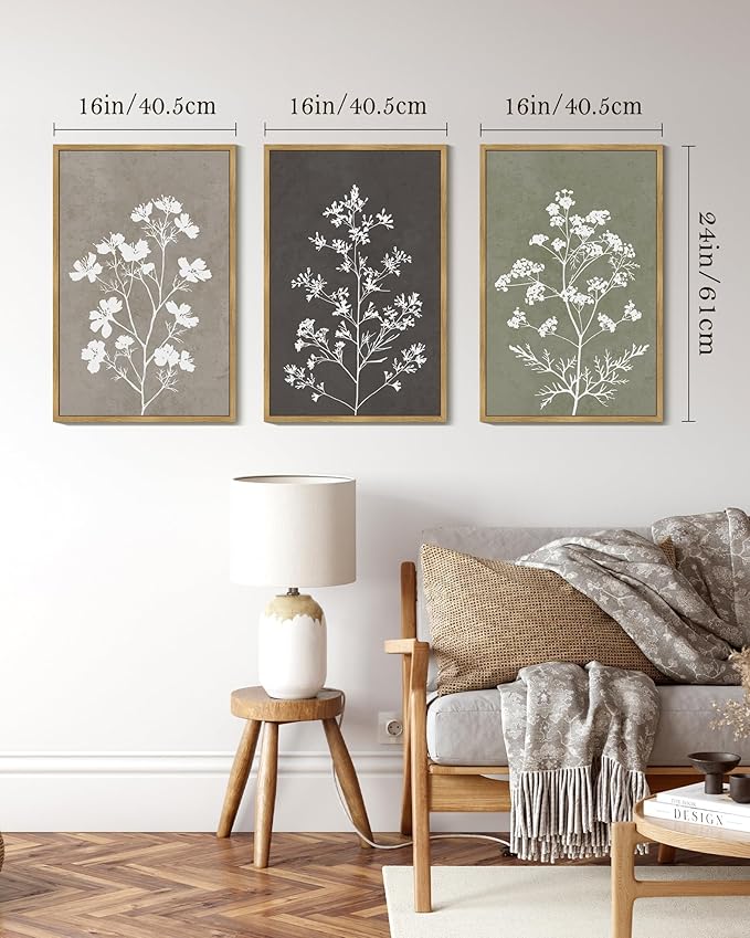 Drsoum Flower Framed Wall Art Vintage Floral Minimalist Wall Hanging Decor Farmhouse Colorful Botanical Prints Artwork for Bedroom Living Room Hallway 16x24in Natural Framed