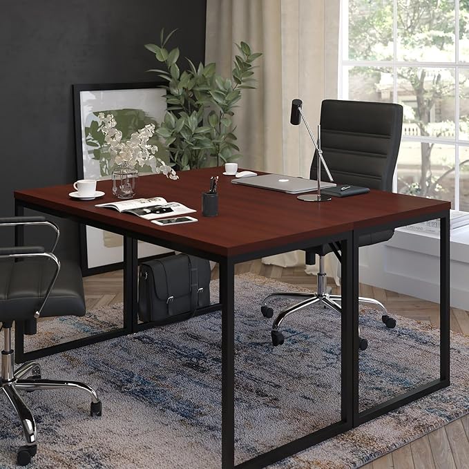 Flash Furniture Modern Commercial Grade Desk Industrial Style Computer Desk Sturdy Home Office Desk - 55" Length (Mahogany)