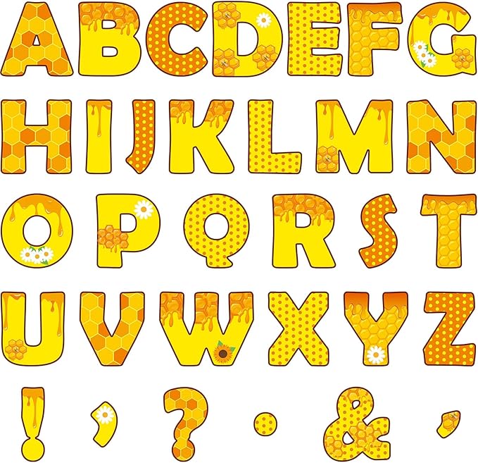 150 PCS Large 7" Bulletin Board Letters Set, Hive Honey Theme Party Classroom Alphabet Cutout Letter for Bulletin Board Display Home School Class, A Great Helper to Inspire Students' Learning Interest