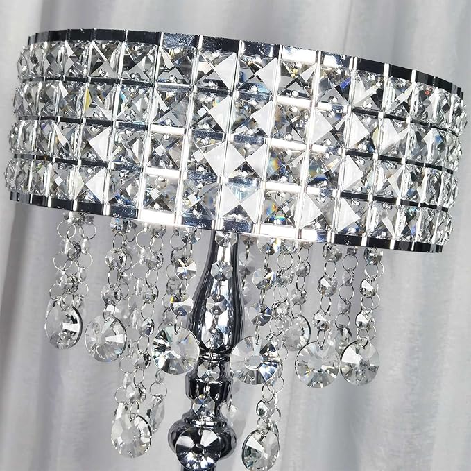 beaysyty Modern K9 Clear Glass Crystals Floor Lamp, On/Off Foot Switch, Crystal & Glass 3-Lights Standing Light, Reading Corner Lamp for Office Cafe, Living Room Bedroom (Chrome)
