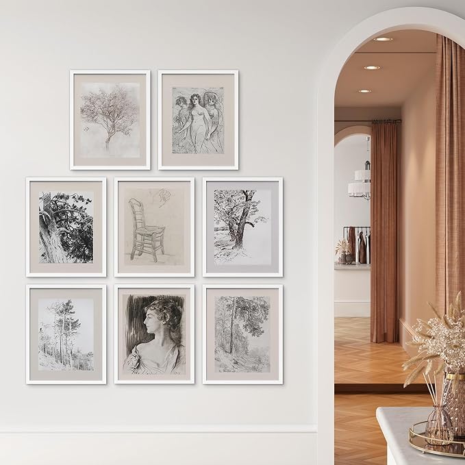 SIGNWIN Framed Poster Bathroom Decor, Wall Art Room Decor Multicolor for Living Room, Bedroom, Office Black White Forest Landscape Female Portrait Vintage Illustrations Bohemian - 12"x16"x 8 White