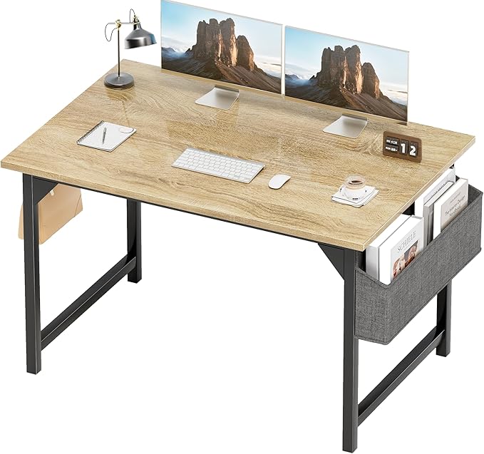 Shahoo Office Computer Desk, 32 Inch Student Home Table for Writing Work with Headphone Hook and Storage Bag, Oak
