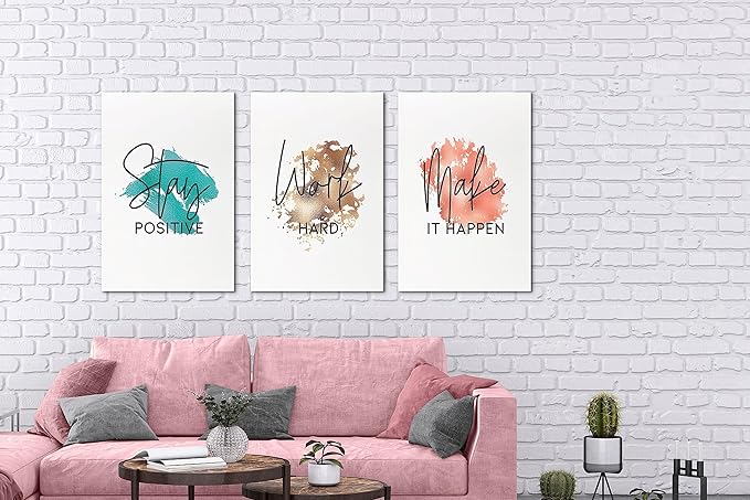 SHMAO Office Canvas Wall Art Motivational Wall Decor, 3 Piece Stay Work Make Print Pictures for Office Wall Decor Women Inspirational Framed Artwork Home Office Decor 16”x24”x3 Panels