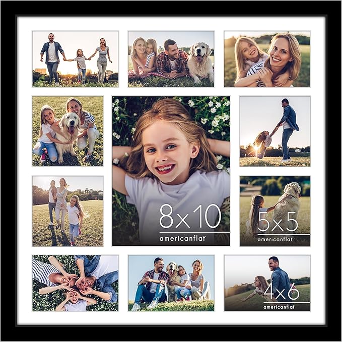 Americanflat 20x20 Collage Picture Frame with Polished Plexiglass - Multi Picture Frames Fit One 8x10, Four 5x5 and Six 4x6 Photos or Use as One 20x20 Frame - Signature Collection - Black