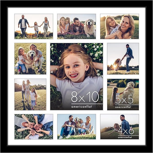 Americanflat 20x20 Collage Picture Frame with Polished Plexiglass - Multi Picture Frames Fit One 8x10, Four 5x5 and Six 4x6 Photos or Use as One 20x20 Frame - Signature Collection - Black