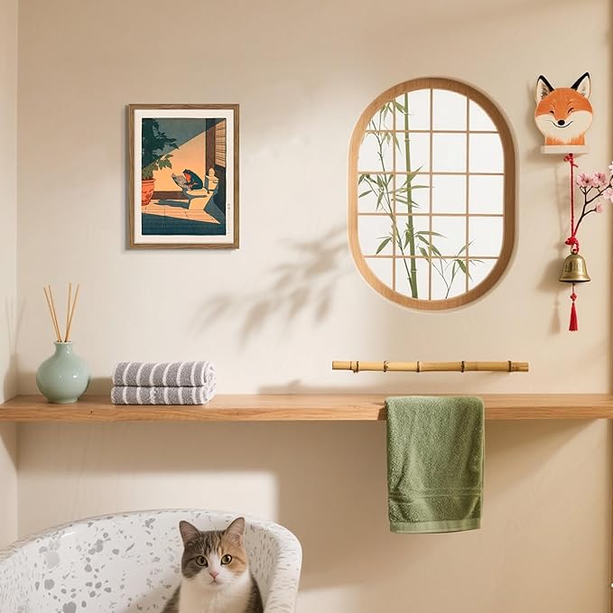 Funny Frog Bathroom Decor Wall Art, Cute Japanese Animal Canvas Wall Decor Painting, Whimsical Frog on Toilet Reading Newspaper Artwork Poster Prints Pictures for Bathroom Restroom 16x24 Inch