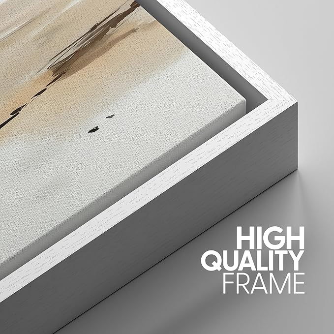 SIGNWIN Framed Canvas Print Wall Art Set Coastal Beach Horizon Blue and Tan Seascape Illustrations Modern Art Decorative Boho Relax/Zen Nordic for Living Room, Bedroom, Office - 16"x24"x3 White